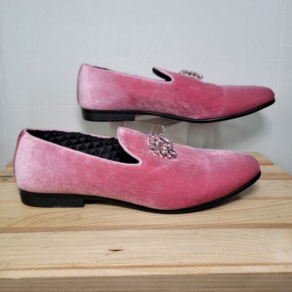 Amali Men's Pink Velvet Shoes w/ Large Jewels - Size 11 - Picture 5 of 8
